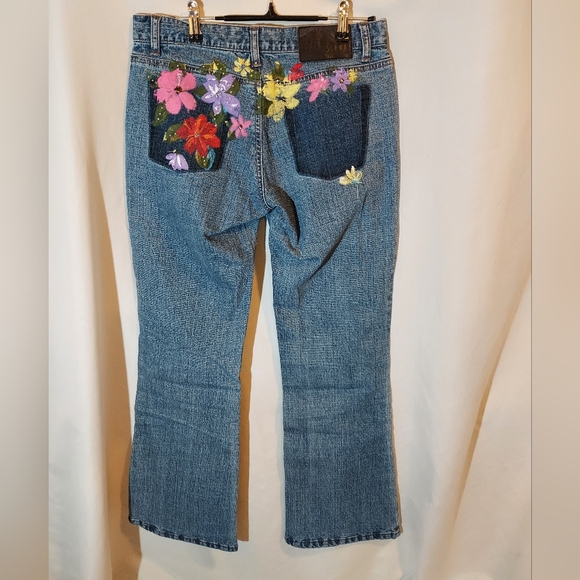 Express Denim - Express Denim Jeans with Painted Vibrant Floral And Beaded Design